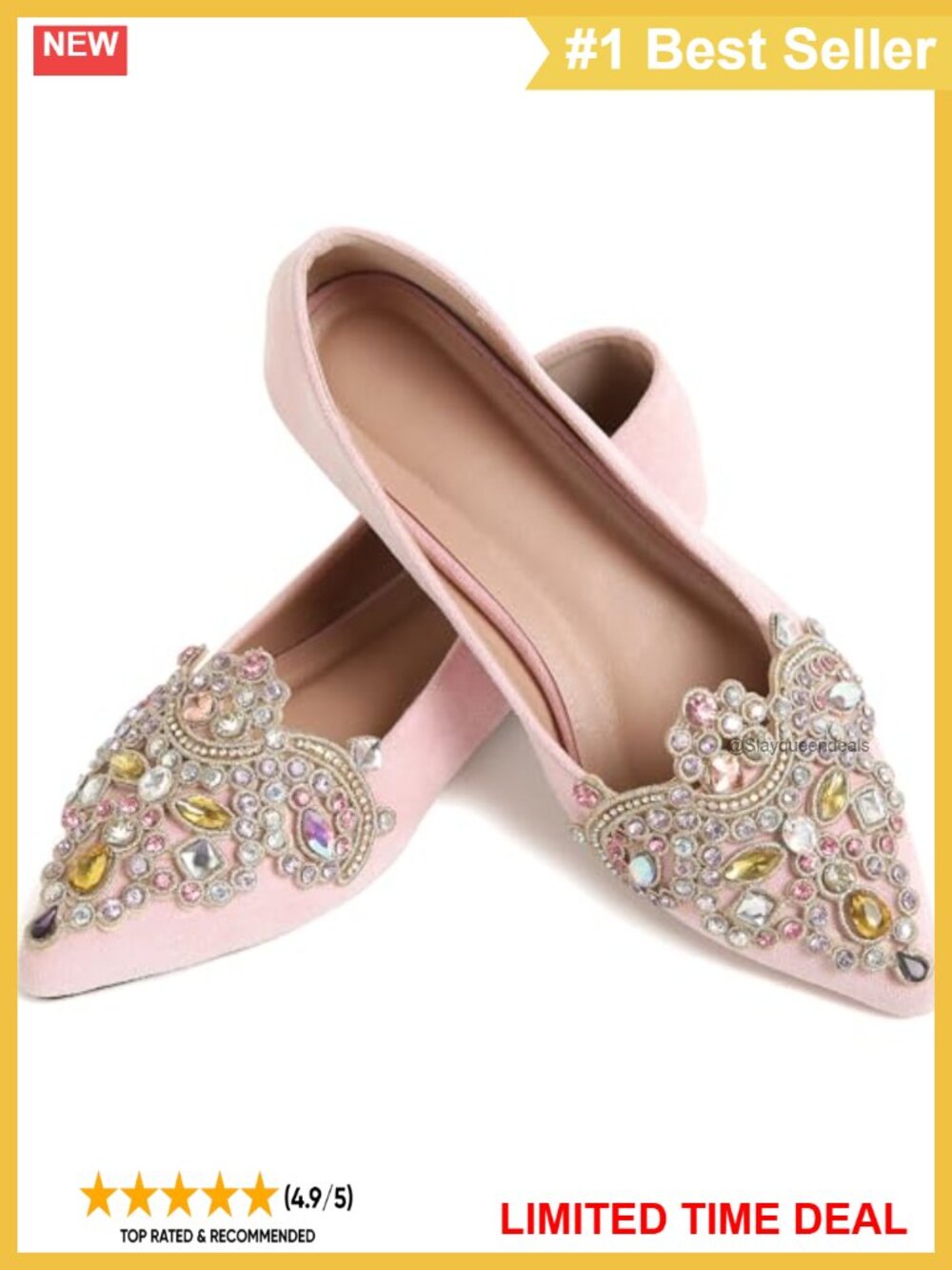 Rhinestone Pointed Toe Slip On Ballet Flats